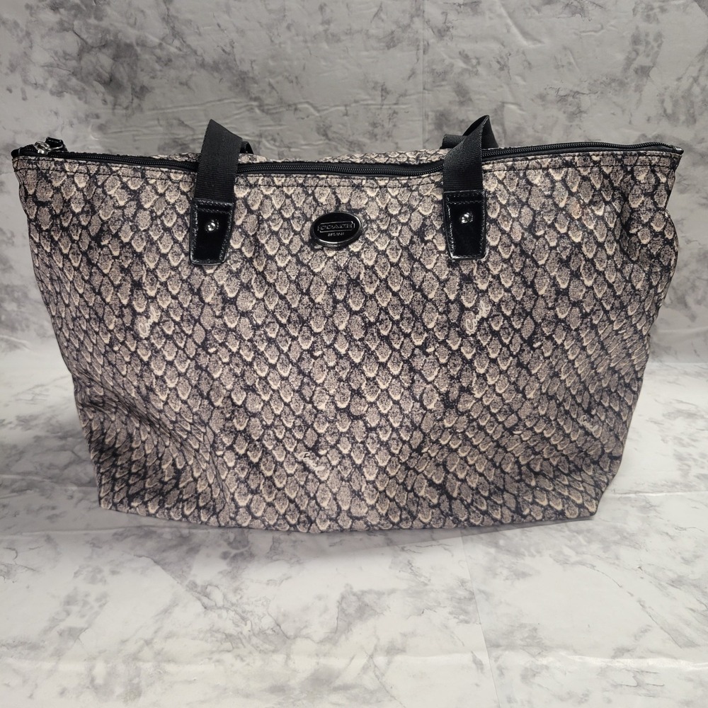 Coach Est 1941 Snakeskin Print Canvas Tote Bag Grey Black Animal Pattern Large‎